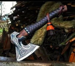 hs handmade axe, hand forged axe, collector axe, damascus axe, camping axe, gift for him, bushcraft axe, viking axe
