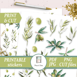 olive foliage journal stickers, green die cuts, scrapbook kits, garden journal, summer planner set, erin condren digital