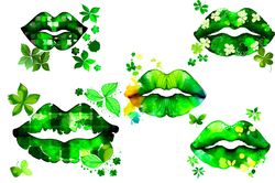 05 files for patrick's day lips png watercolor clipart digital files