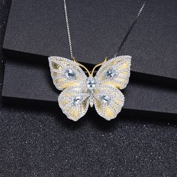 luxury s925 sterling silver brooch pendant dual-use butterfly series design green