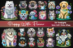 20 png puppy with flower png animal sublimation graphic design