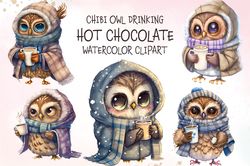 05 files of chibi owl hot chocolate png hello winter sublimation design