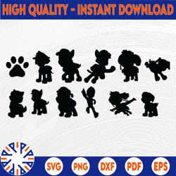 paw patrol svg layered, skye svg, chase svg, everest svg, tracker svg, rubble svg, for cricut, for silhouette, clipart