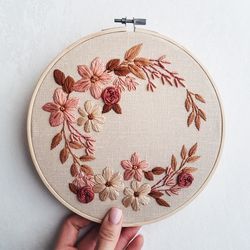 autumn wreath floral hand embroidery pdf pattern