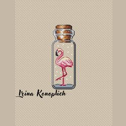 flamingo cross stitch pattern, bottle cross stitch pattern, cross stitch pattern in pdf, x-stitch