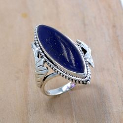 lapis lazuli gemstone ring, 925 solid silver handmade ring, lapis crystal stone ring jewelry, gift for her su1r1224