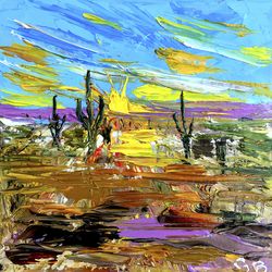 sonoran desert national monument original oil painting arizona landscape original art 8 by 8