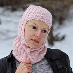 knit balaclava, ski mask, wool balaclava hat, full face mask for women and men, pink balaclava