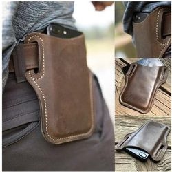 men's mobile phone loop leather case belt waist bag