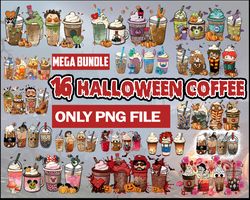 16 halloween coffee png bundle, halloween boo coffee png, villains latte, fall latte png, horror movie inspired coffee,