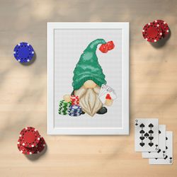 casino, gnome cross stitch, poker cross stitch, cross stitch pattern, modern cross stitch, funny cross stitch, las vegas