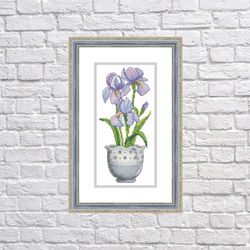 irises in a pot  - cross stitch pdf digital pattern