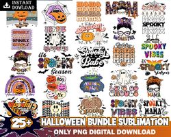 25 halloween mega bundle png bundle fall png, ghost png, pumpkin png, retro, daisy, smiley face, fall season png, instan
