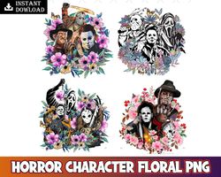 4 halloween floral png, horror character, png, digital download, matching file, horror movie, halloween png digital inst