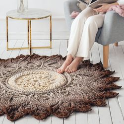 round crocheted rug 60" circle braided nursery rug mat home decor gift