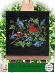 Vintage Cross Stitch Scheme Birds in flowers