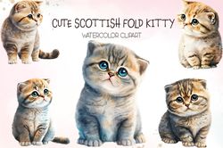 05 png of cute scottish fold kitty sublimation cat lover watercolor bundle