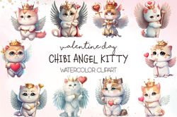 10 files of chibi angel kitty valentine clipart valentine cat sublimation digital designs