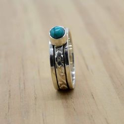 turquoise fidget spinner anxiety ring for women, gemstone & 925 sterling silver handmade unique jewelry, gift for her