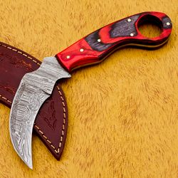 custom hand made damascus steel full tang karambit knife hard wood handle