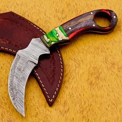 custom hand made damascus steel full tang karambit knife hard wood handle