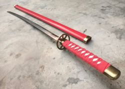 handmade high carbon steel red blade sharpening real japanese katana samurai sword with red scabbard, gift for him