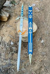 CUSTOM Hand Forged Stainless Steel The LEGEND of ZELDA Full Tang Skyward Link's Master Sword with Scabbard-Costume Armor