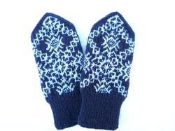 norwegian mittens for men hand knitted merino wool scandinavian snowflake warm winter mittens men christmas gift for him