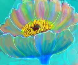 turquoise flower/ peony/oil painting