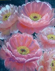 pink peons/ pink flowers/ oil painting