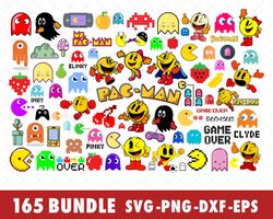 pacman pac man pac-man svg bundle files for cricut, silhouette, pacman retro game pac man pac-man svg