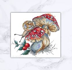 snail and amanita cross stitch mushroom cross stitch pattern pdf instant download