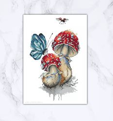 fly agarics cross stitch mushroom cross stitch pattern pdf instant download modern cross stitch