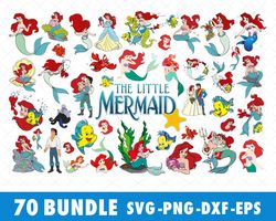 the little mermaid ariel disney princess svg bundle files for cricut, silhouette, ariel little mermaid disney princess