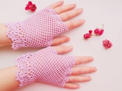 crochet bridal lace gloves finger-less victorian wedding gloves lilac vintage summer gloves women handmade gift for her