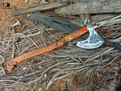 custom gift forged high carbon steel viking axe with sheath, viking hatchet, bearded axe, medieval tomahawk, camping axe