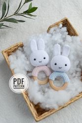 miffy rabbit baby rattle easy crochet pattern new mum gift, pdf english pattern