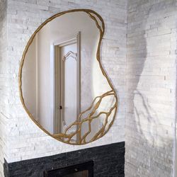 wavy wall mirror gold frame blob wall mirror irregular mirror cloud mirror asymmetrical mirror