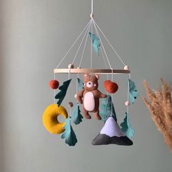 baby mobile woodland, bear baby mobile, crib mobile, woodland nursery, boy baby mobile, baby shower gift, nursery mobile