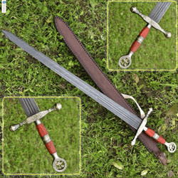 saint george the dragon slayer damascus steel sword - medieval inspired collectible deco