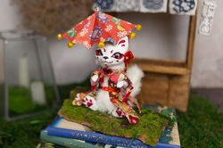 kitsune art doll noriko in kimono miniature doll ooak japan toy