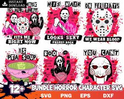 12 horror character svg, horror friends svg, chucky and freddy, movie characters svg bundle cut files for cricut, silhou