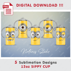 5 inspired minions sublimation designs - seamless sublimation patterns - 12oz sippy cup - full cup wrap