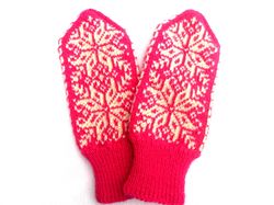 norway stars wool mittens hand knitted warm winter women mittens scandinavian merino wool mittens christmas gift for her