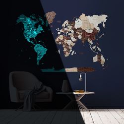 3d world map glow in the dark by enjoy the wood, world map wall art, travel decor, wedding gift by enjoy the wood