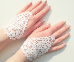 bridal victorian lace mitts crochet white finger-less gloves women's wedding vintage summer gloves handmade gift for her