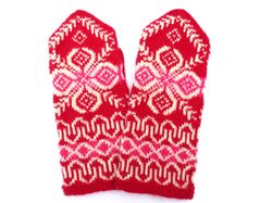 colorful nordic snowflake mittens hand knitted women scandinavian warm winter merino wool mittens christmas gift for her