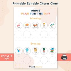 personalized daily routine chore chart for kids, printable chart schedule a4, checklist for kid, checklist schedule pdf