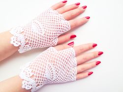 wedding lace gloves crochet finger-less bridal gloves handmade summer gloves women's victorian lace mitts gift for her