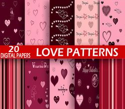 20 digital paper, valentine paper, valentine background, digital paper pack file cut digital download